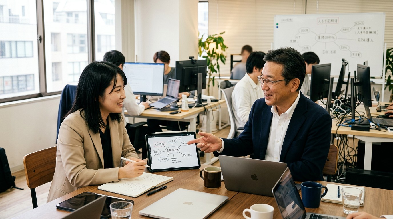 業務効率化に取り組む中小企業のオフィス