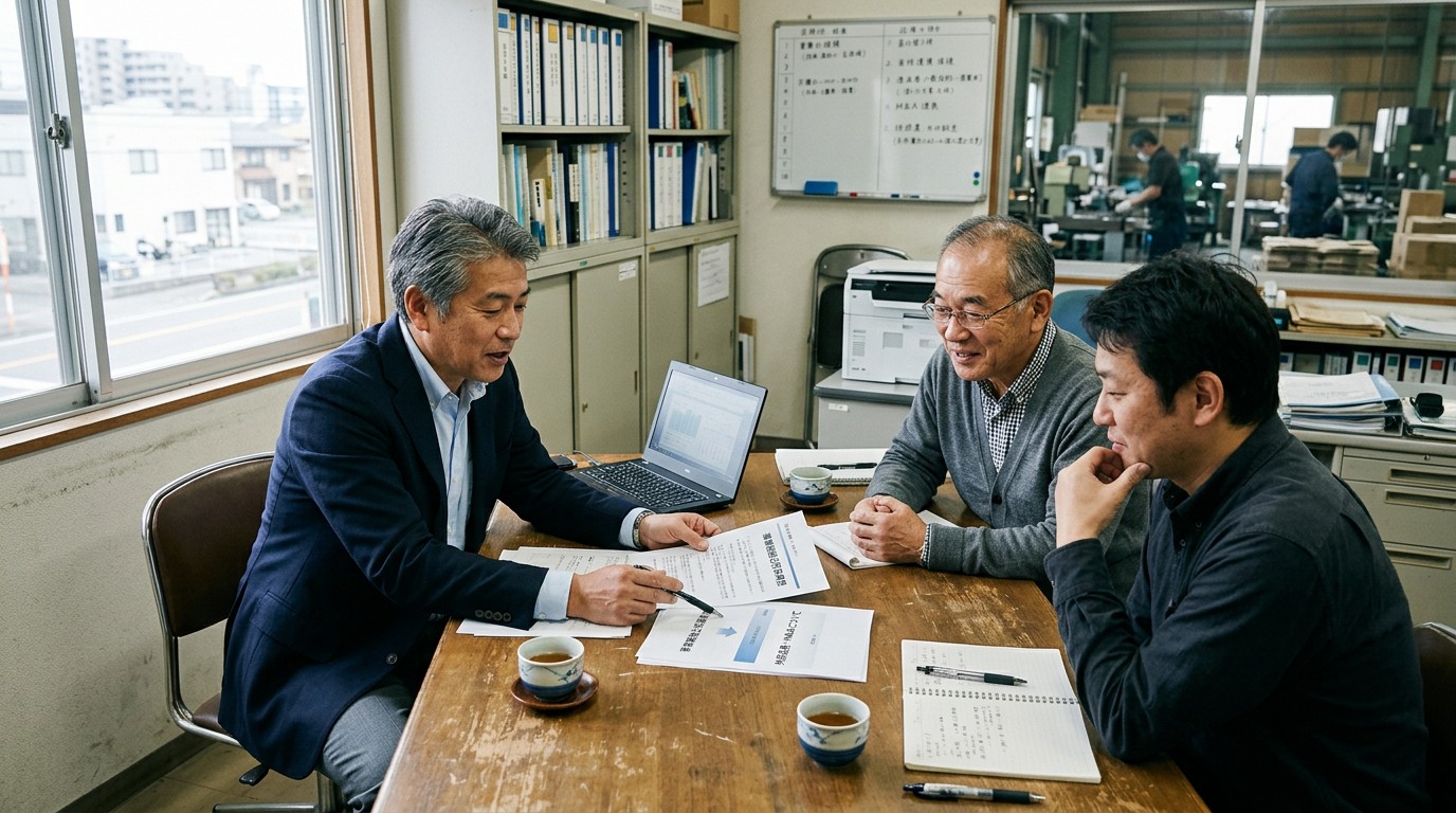 後継者不在と人材難で廃業を検討する中小企業経営者のイメージ