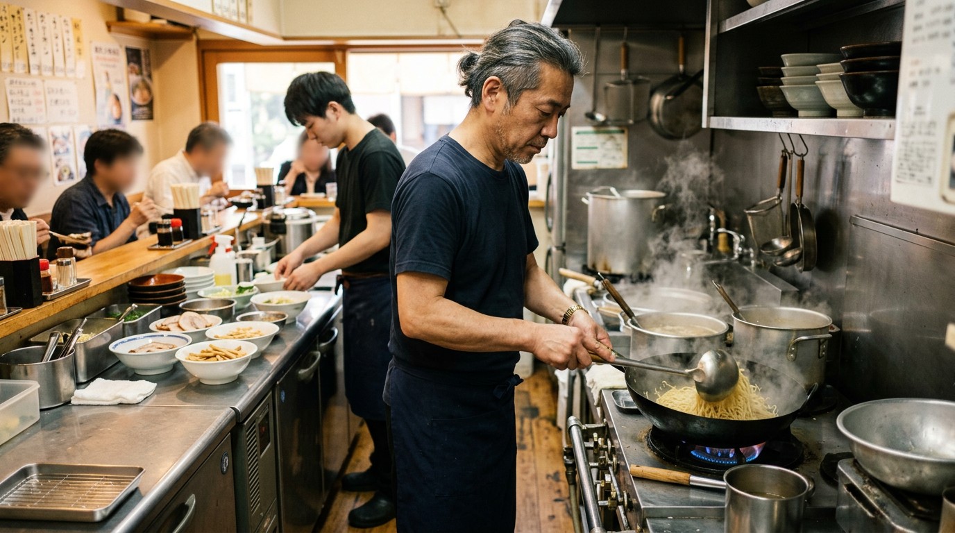 券売機やモバイルオーダーを導入した個人飲食店の店内