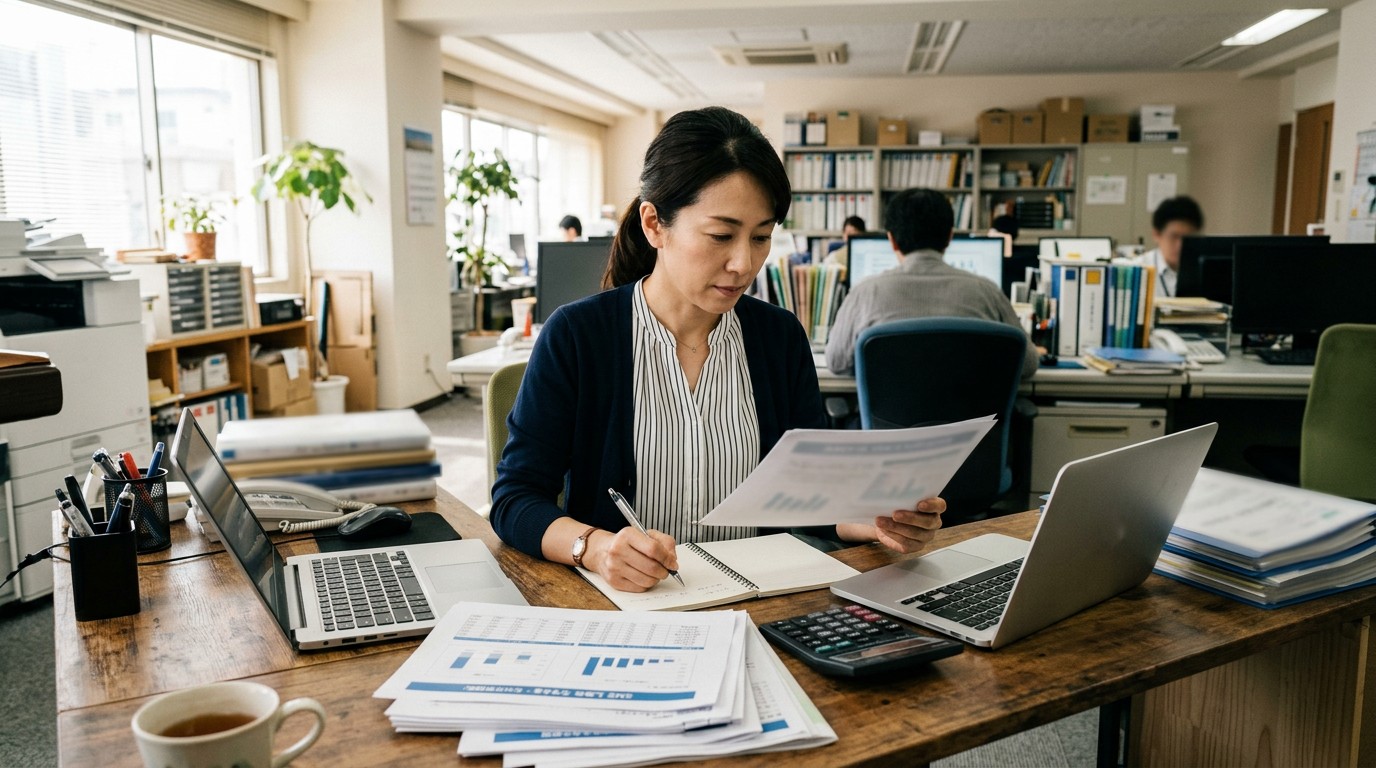 倒産リスクを示す資金繰り表を確認する経営者