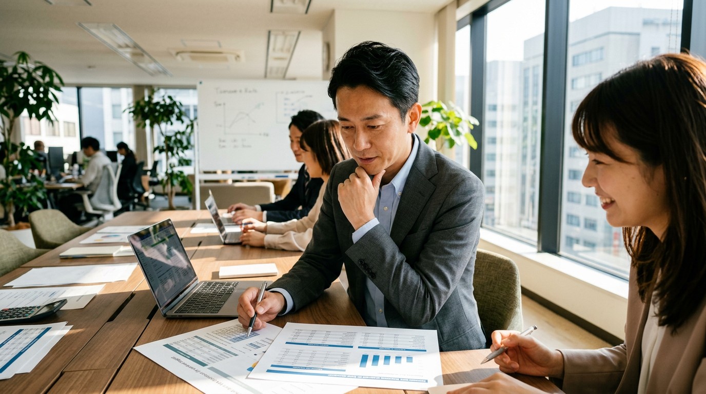 離職率の意味を確認する中小企業経営者のイメージ