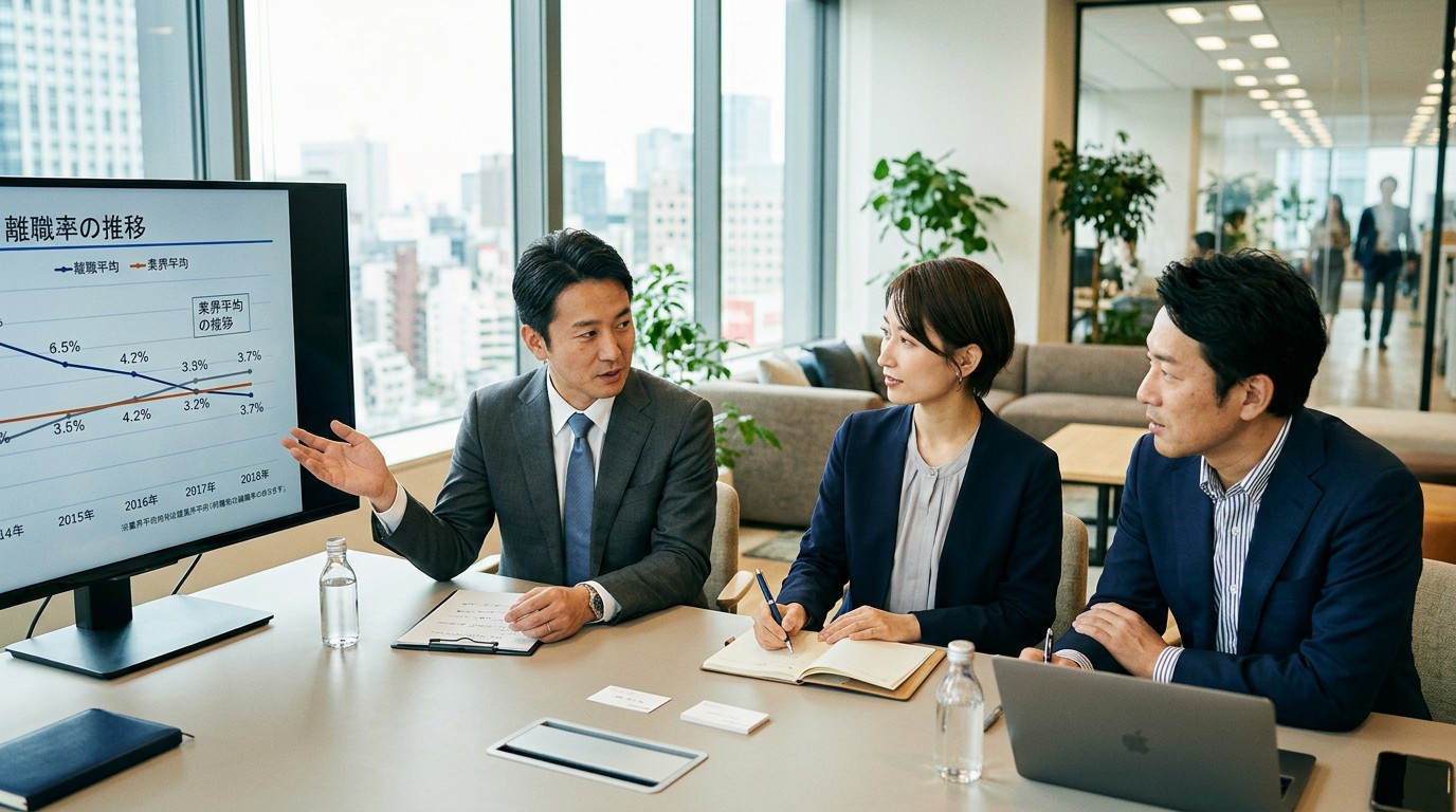 離職率と定着率の関係を表したイメージ