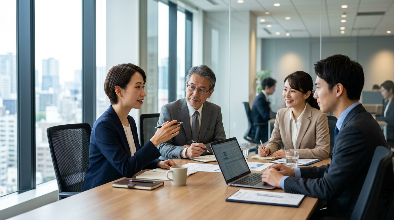 助成金申請の流れを確認する中小企業の担当者のイメージ