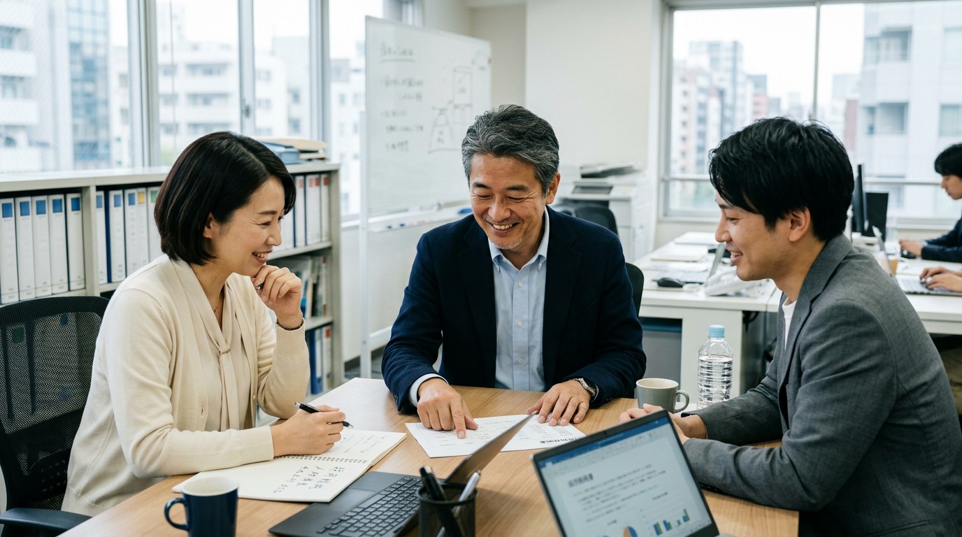 採用戦略の全体像を設計する中小企業の経営者のイメージ