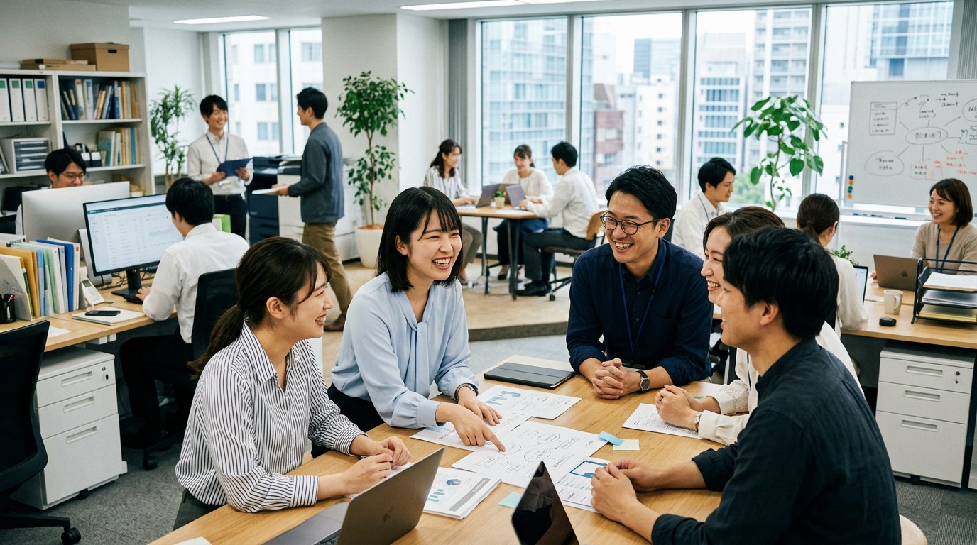 採用戦略を文書化して共有する中小企業のイメージ