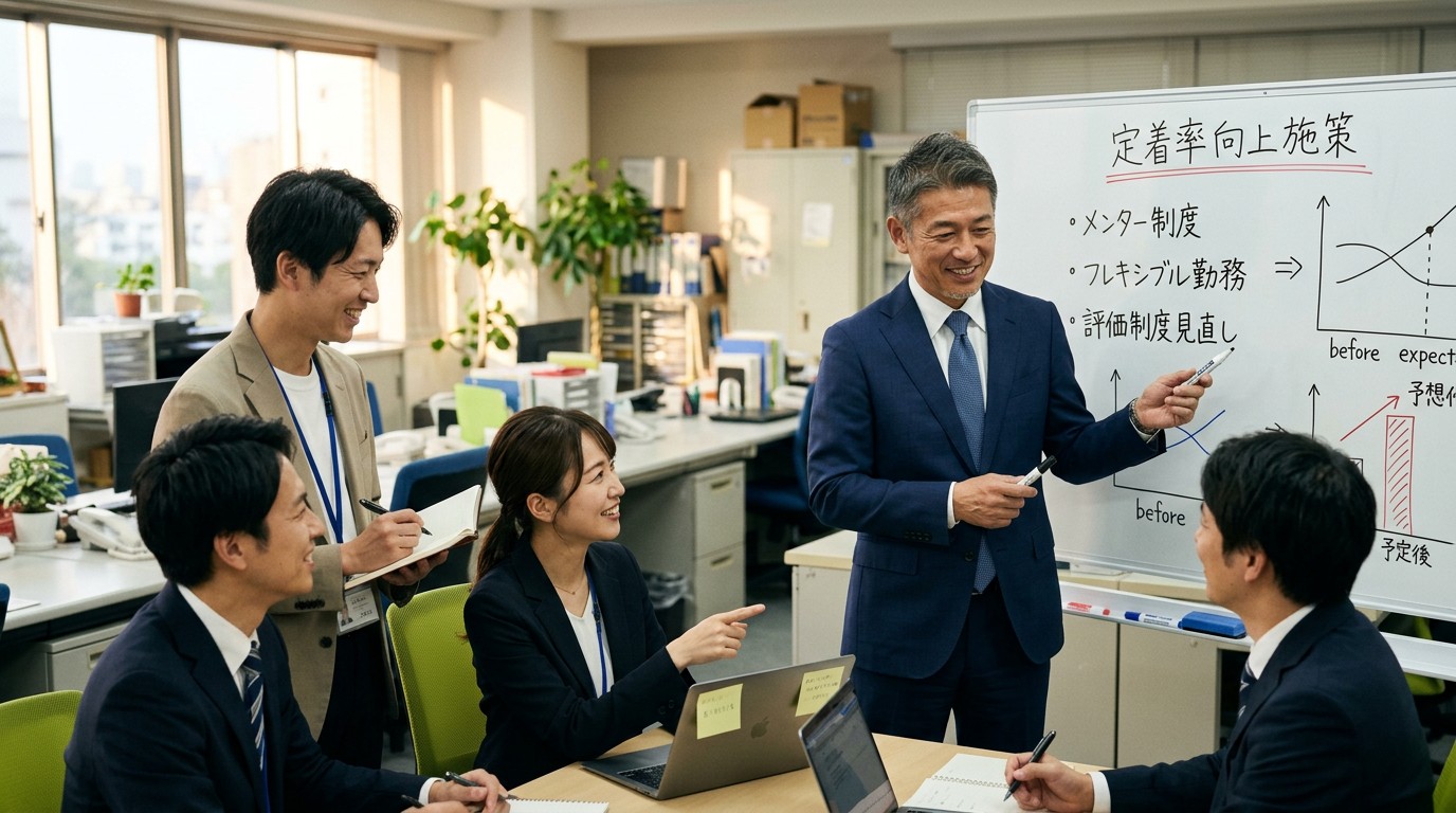 定着率向上の施策を効果と着手しやすさで整理するイメージ